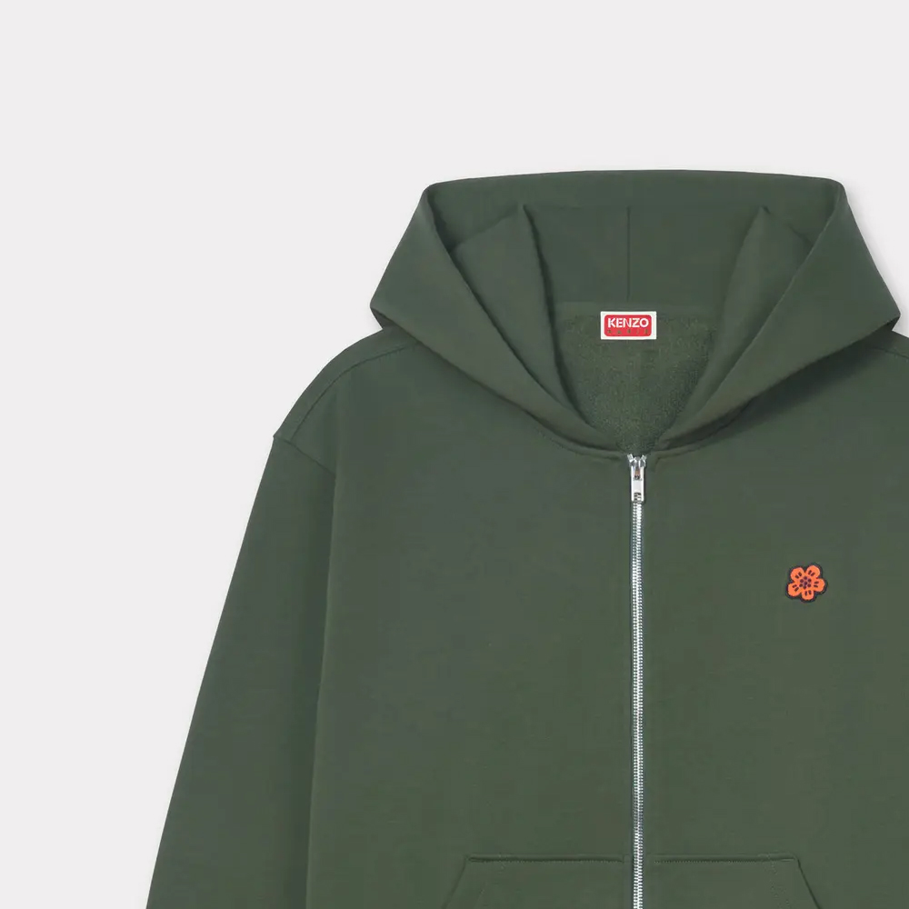 Shop KENZO SS24 标志刺绣连帽拉链衫 深卡其色 FE65SW2254MF-51