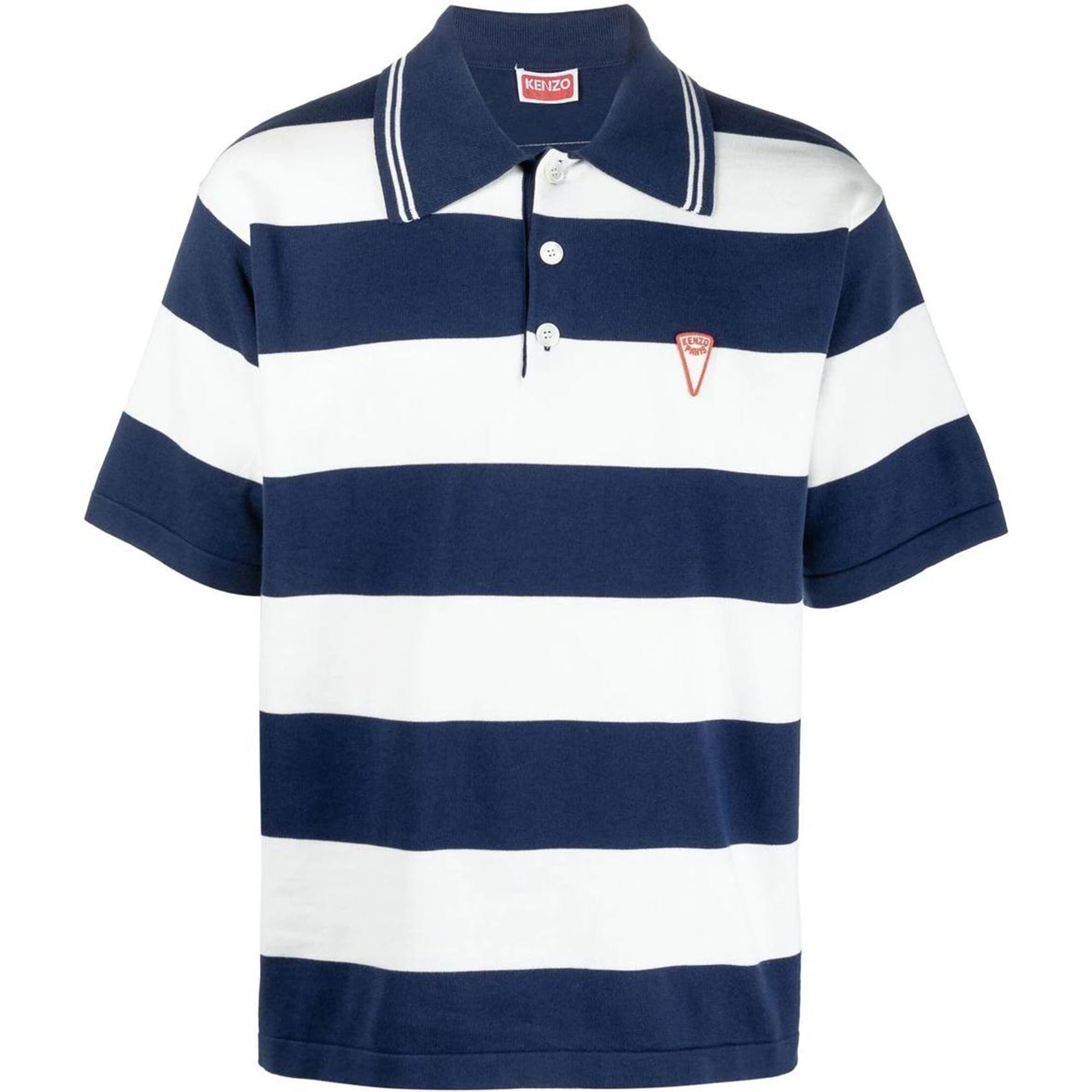 KENZO SS24  Striped Logo Print Short Sleeve Polo Shirt - Blue. FD55PU3713CN-77