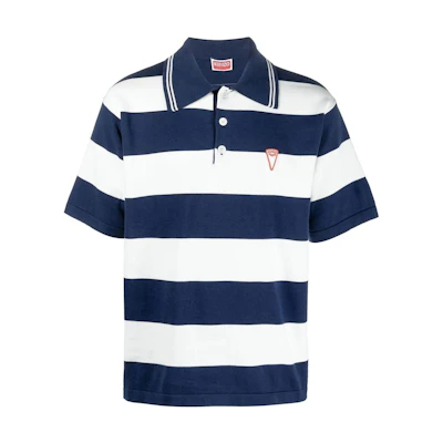 KENZO SS24 Striped Logo Print Short Sleeve Polo Shirt - Blue. FD55PU3713CN-77