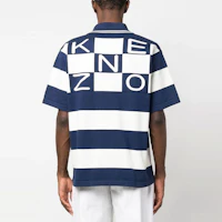 Shop KENZO SS24 Striped Logo Print Short Sleeve Polo Shirt - Blue. FD55PU3713CN-77
