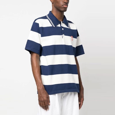 겐조 SS24 스트라이프 로고 프린트 반팔 폴로 셔츠 - 블루. FD55PU3713CN-77 Purchase 겐조 SS24 스트라이프 로고 프린트 반팔 폴로 셔츠 - 블루. FD55PU3713CN-77