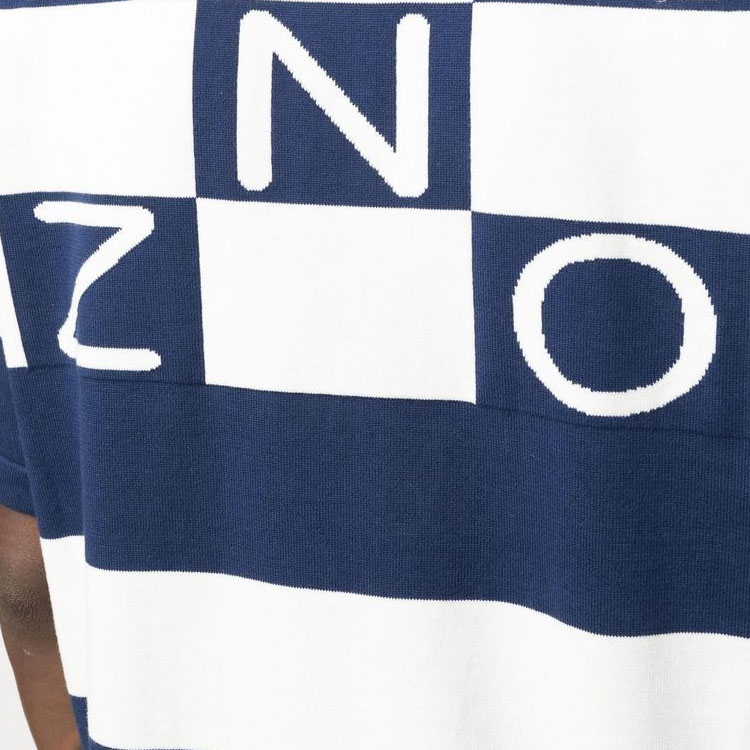 Sizing 겐조 SS24 스트라이프 로고 프린트 반팔 폴로 셔츠 - 블루. FD55PU3713CN-77