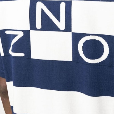 겐조 SS24 스트라이프 로고 프린트 반팔 폴로 셔츠 - 블루. FD55PU3713CN-77 Sizing 겐조 SS24 스트라이프 로고 프린트 반팔 폴로 셔츠 - 블루. FD55PU3713CN-77