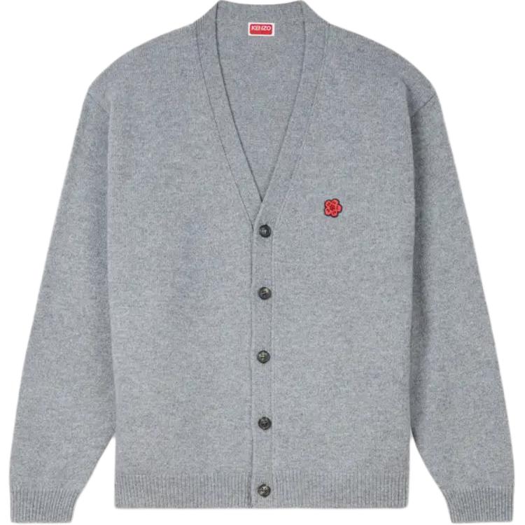 KENZO SS24  V-Neck Embroidered Logo Cardigan Grey FE65CA4853LC-96
