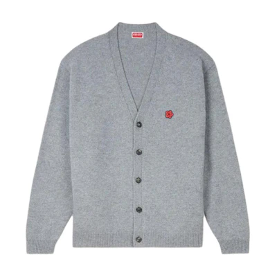 KENZO SS24 V-Neck Embroidered Logo Cardigan Grey FE65CA4853LC-96