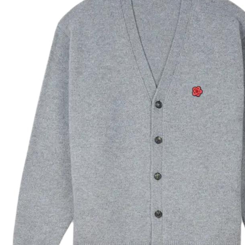 Shop KENZO SS24 Kardigan Kelabu V-Leher Logo Sulaman FE65CA4853LC-96