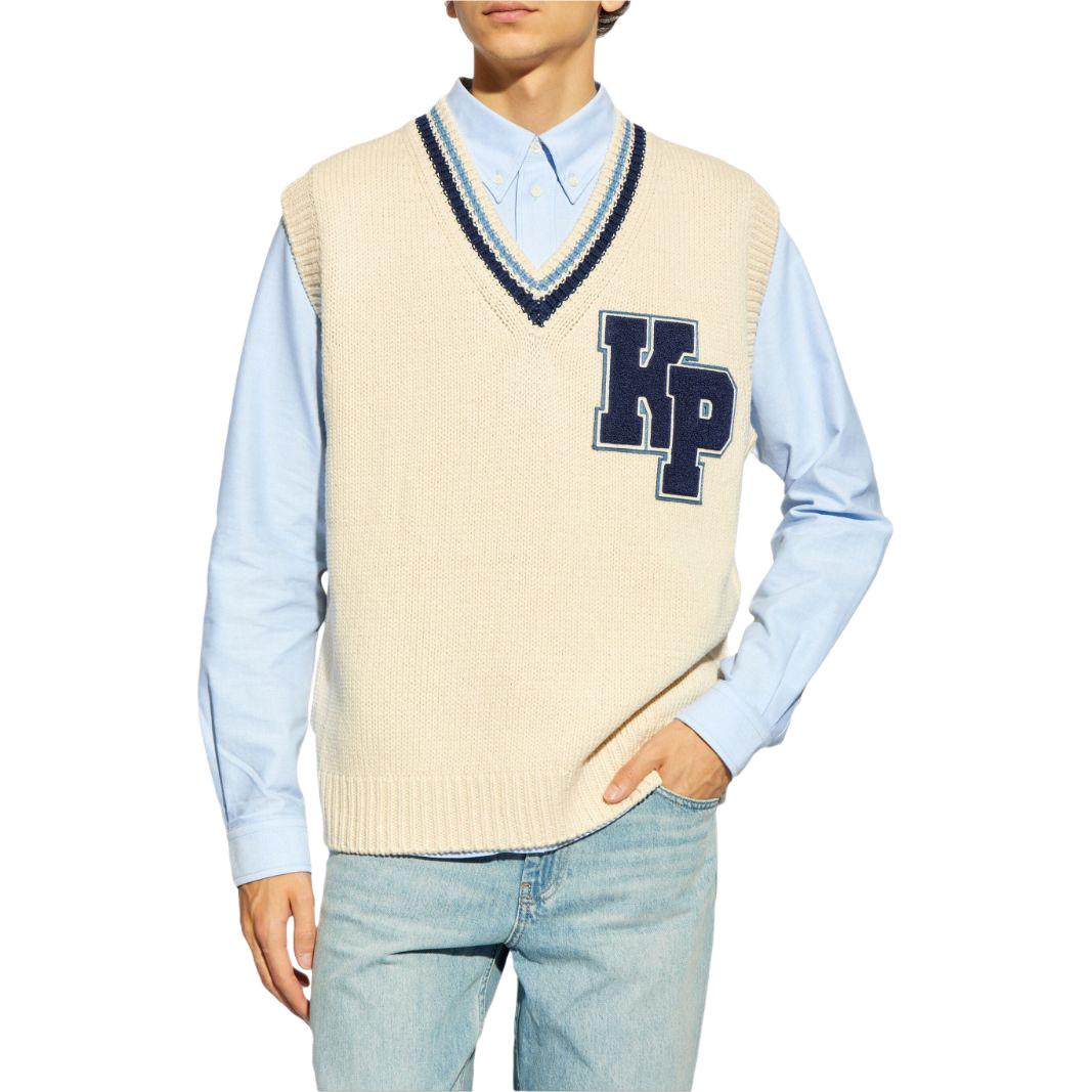 Shop KENZO SS24 浅米色V领徽标贴饰休闲马甲。 FE65PU4753CH-02