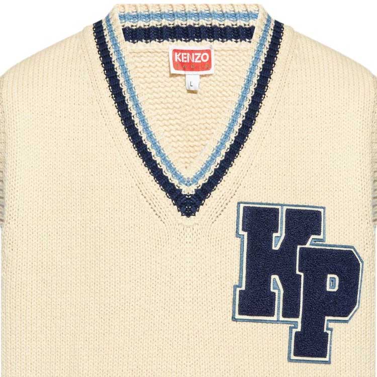 Sizing KENZO SS24 浅米色V领徽标贴饰休闲马甲。 FE65PU4753CH-02