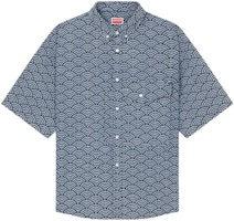 KENZO SS24 Wave Print Denim Short Sleeve Shirt in Blue. FE55DC1016L1-DM KENZO SS24 Wave Print Denim Short Sleeve Shirt in Blue. FE55DC1016L1-DM