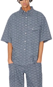 KENZO 夏季新品蓝色波浪印花牛仔短袖衬衫. FE55DC1016L1-DM Purchase KENZO 夏季新品蓝色波浪印花牛仔短袖衬衫. FE55DC1016L1-DM