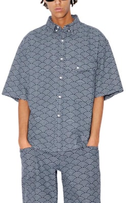 KENZO SS24 Baju Denim Lengan Pendek Cetakan Ombak Biru. FE55DC1016L1-DM Purchase KENZO SS24 Baju Denim Lengan Pendek Cetakan Ombak Biru. FE55DC1016L1-DM