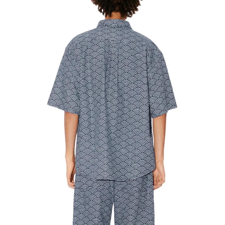 Details for KENZO SS24 Baju Denim Lengan Pendek Cetakan Ombak Biru. FE55DC1016L1-DM