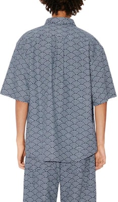 KENZO SS24 Baju Denim Lengan Pendek Cetakan Ombak Biru. FE55DC1016L1-DM Details for KENZO SS24 Baju Denim Lengan Pendek Cetakan Ombak Biru. FE55DC1016L1-DM