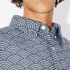 KENZO 夏季新品蓝色波浪印花牛仔短袖衬衫. FE55DC1016L1-DM Cheap KENZO 夏季新品蓝色波浪印花牛仔短袖衬衫. FE55DC1016L1-DM