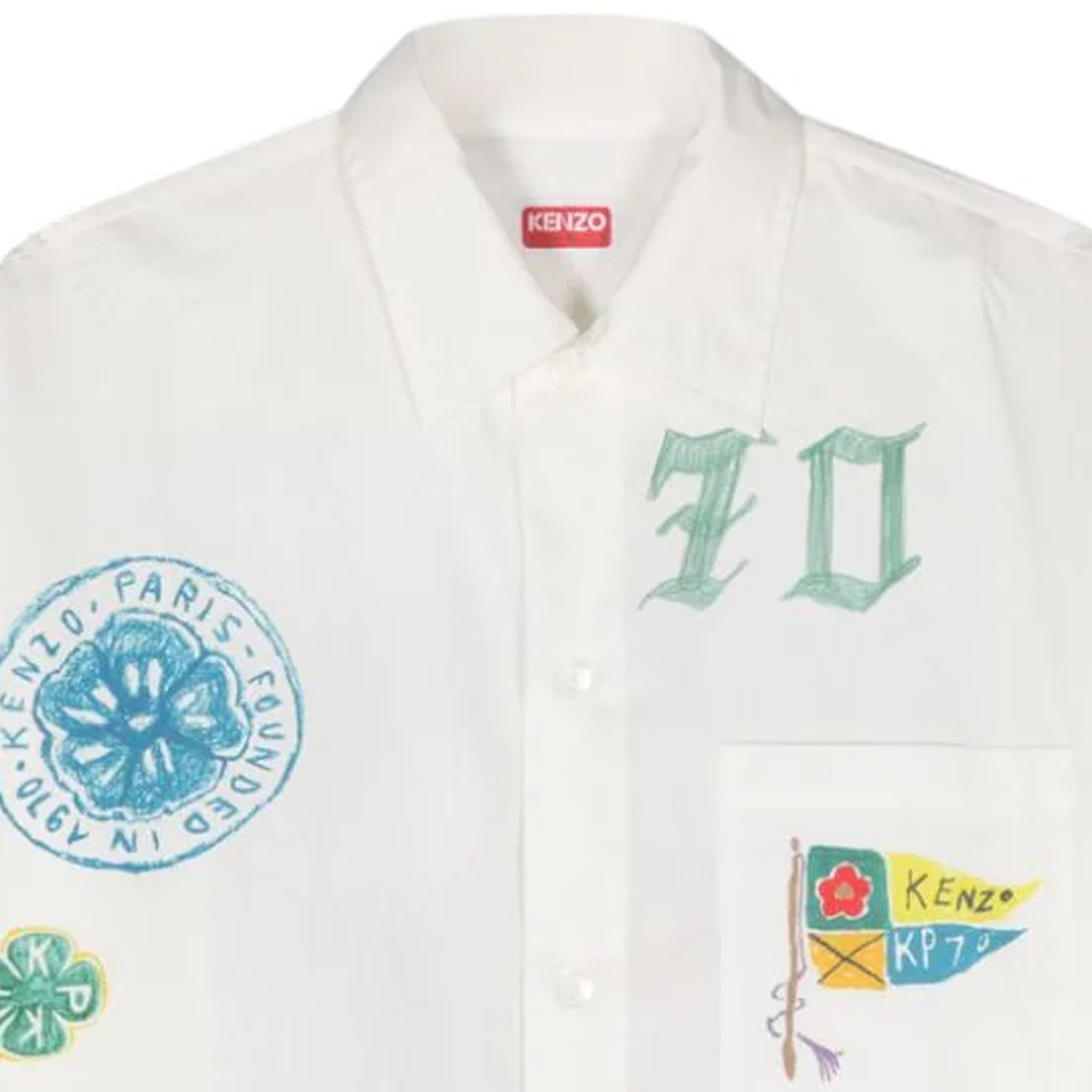 Shop KENZO SS24 白色長袖襯衫搭配虎頭標誌印花. FE55CH5239P9-MU