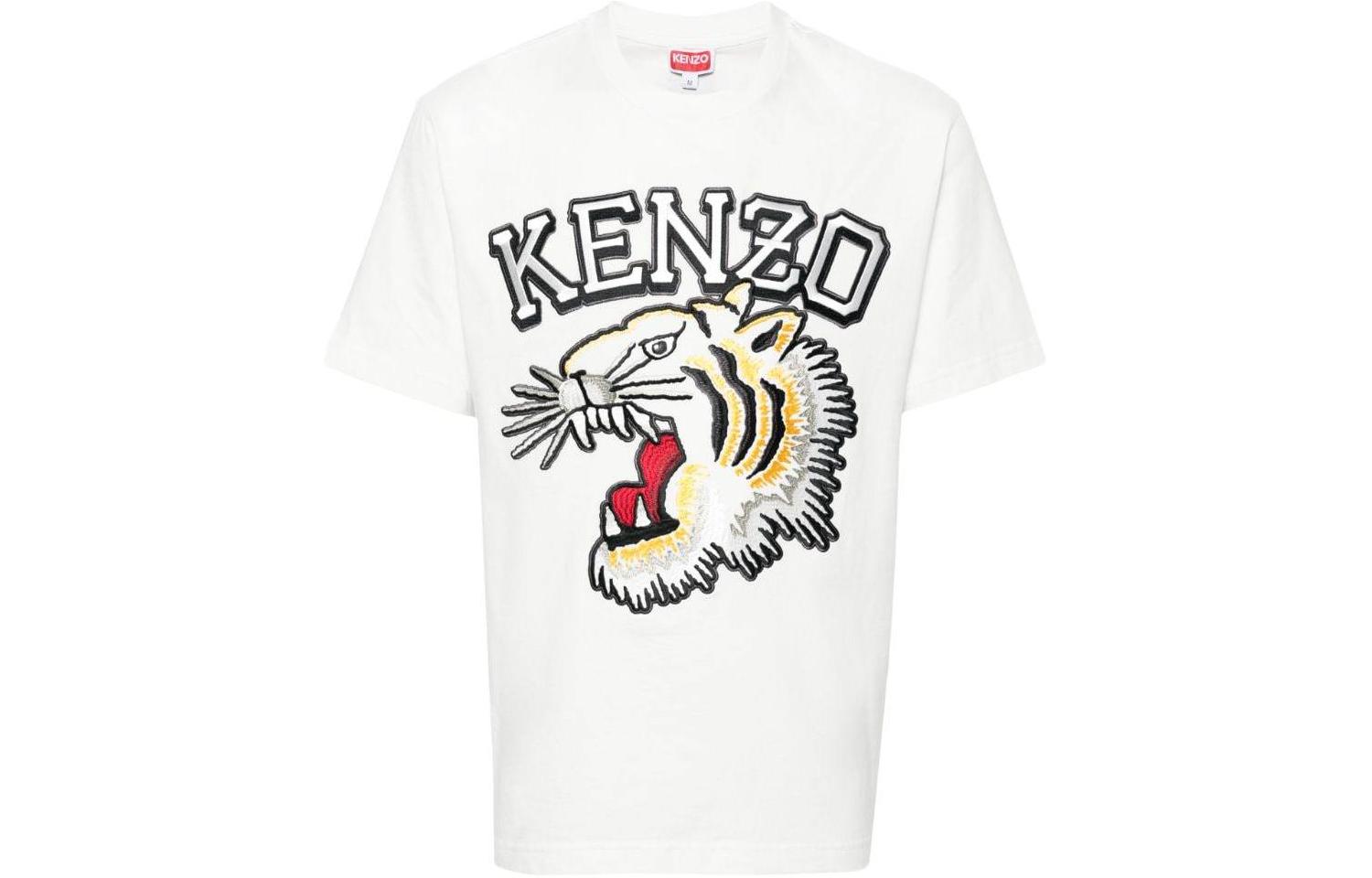 Order KENZO SS24 白色寬鬆版虎頭刺繡字母印花短袖T恤. FE55TS1874SG-02
