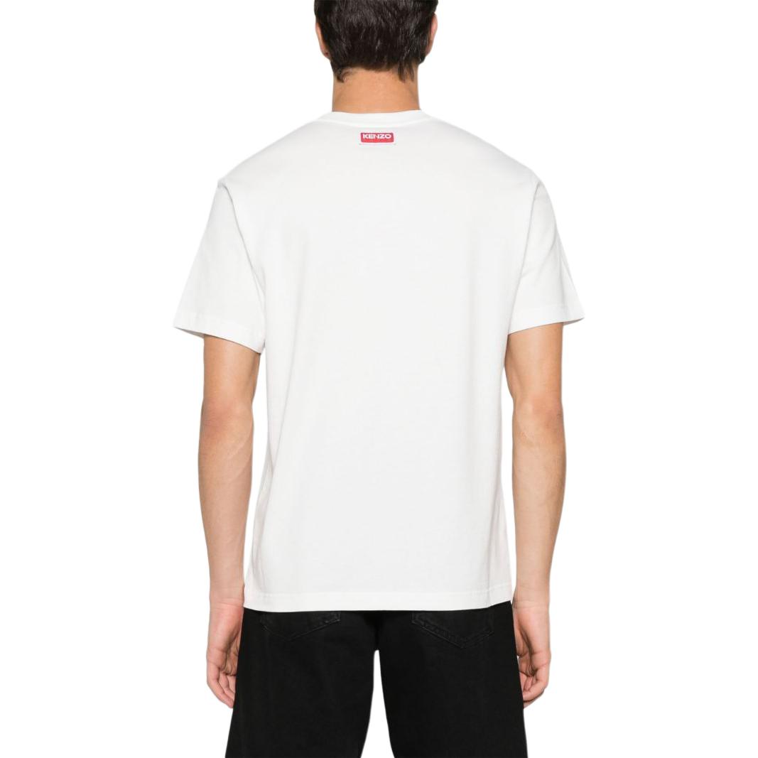 Shop KENZO SS24 白色寬鬆版虎頭刺繡字母印花短袖T恤. FE55TS1874SG-02