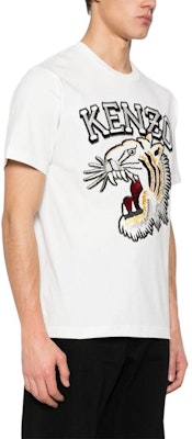 KENZO SS24 白色寬鬆版虎頭刺繡字母印花短袖T恤. FE55TS1874SG-02 Purchase KENZO SS24 白色寬鬆版虎頭刺繡字母印花短袖T恤. FE55TS1874SG-02