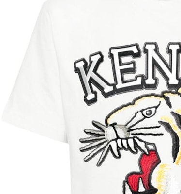 KENZO SS24 白色寬鬆版虎頭刺繡字母印花短袖T恤. FE55TS1874SG-02 Sizing KENZO SS24 白色寬鬆版虎頭刺繡字母印花短袖T恤. FE55TS1874SG-02