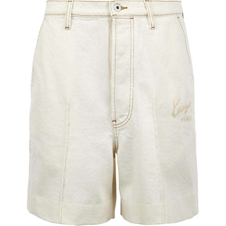 KENZO SS24  White Straight-Leg Denim Shorts with Letter Embroidery. FE55DS3376W4-WT