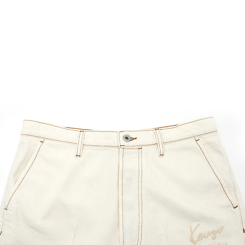 Details for KENZO SS24  White Straight-Leg Denim Shorts with Letter Embroidery. FE55DS3376W4-WT