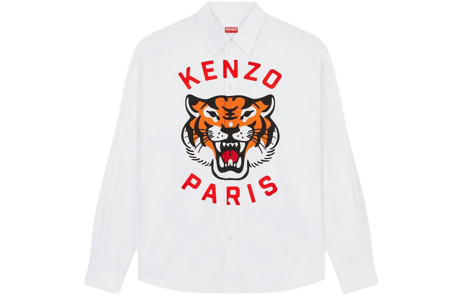 KENZO SS24  White Tiger Letter Print Long Sleeve Shirt FE55CH4209P7-01
