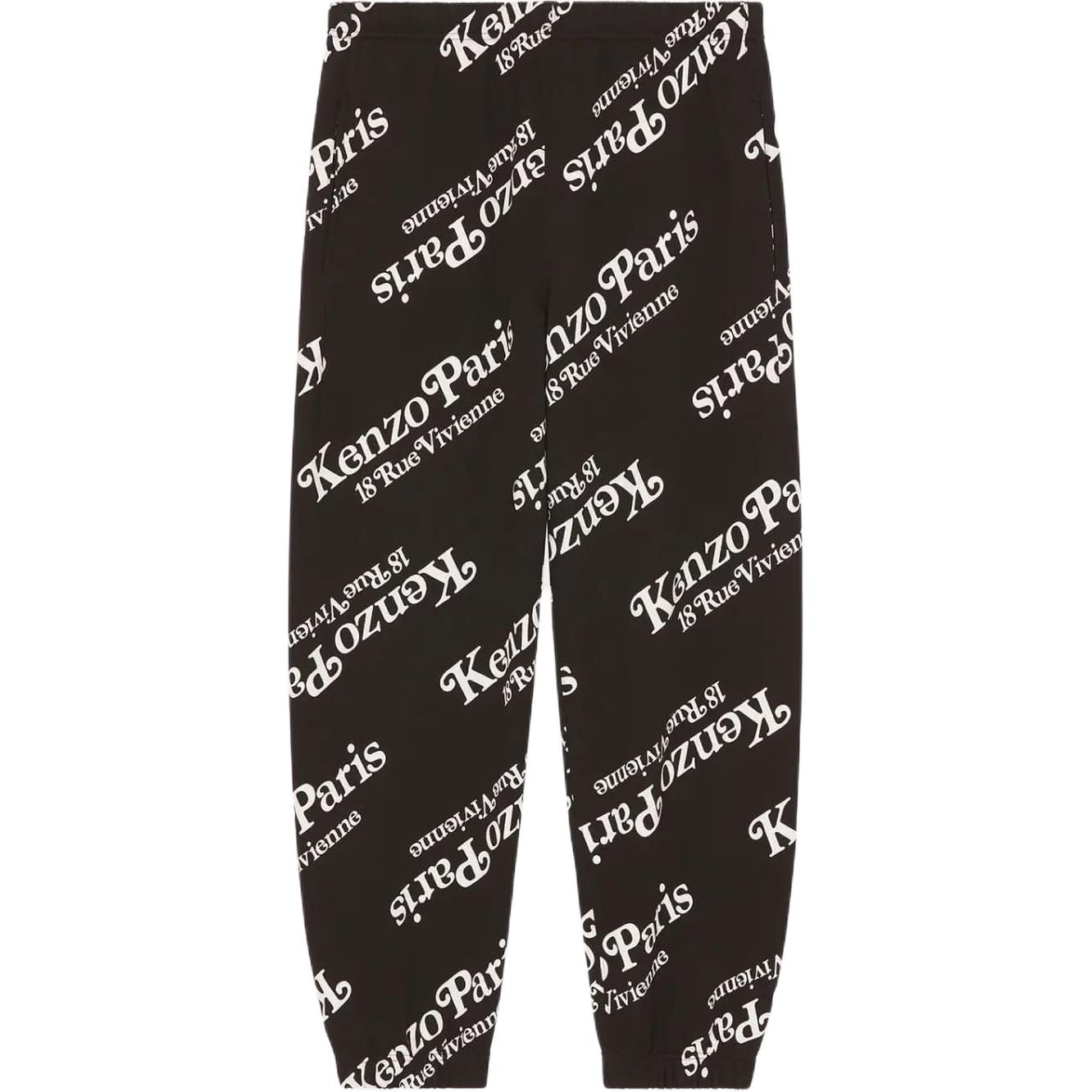 KENZO SS24 All-Over Logo Print Relaxed Fit Drawstring Pants Unisex Black. FE58PA6034MG-99J