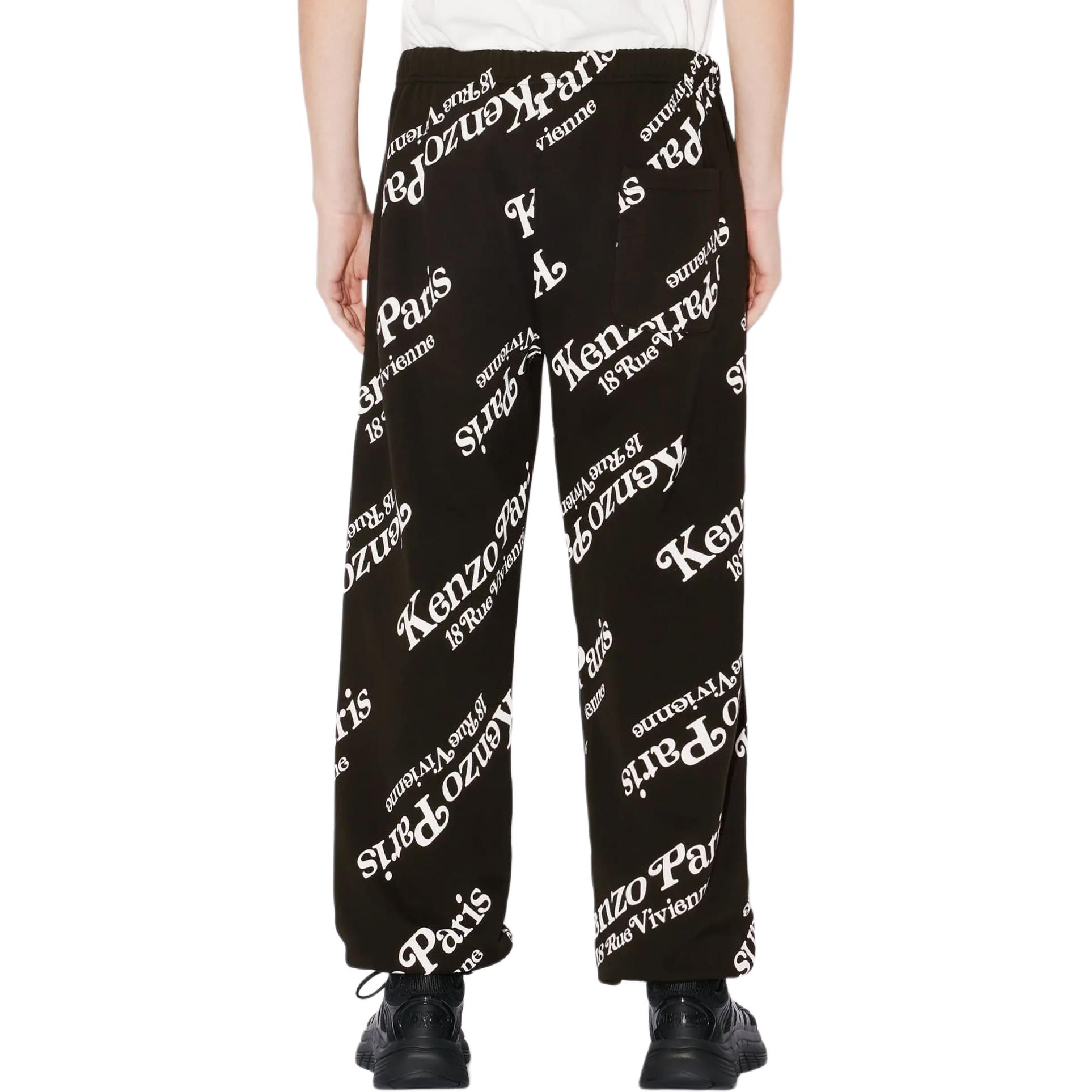 Details for KENZO SS24 All-Over Logo Print Relaxed Fit Drawstring Pants Unisex Black. FE58PA6034MG-99J