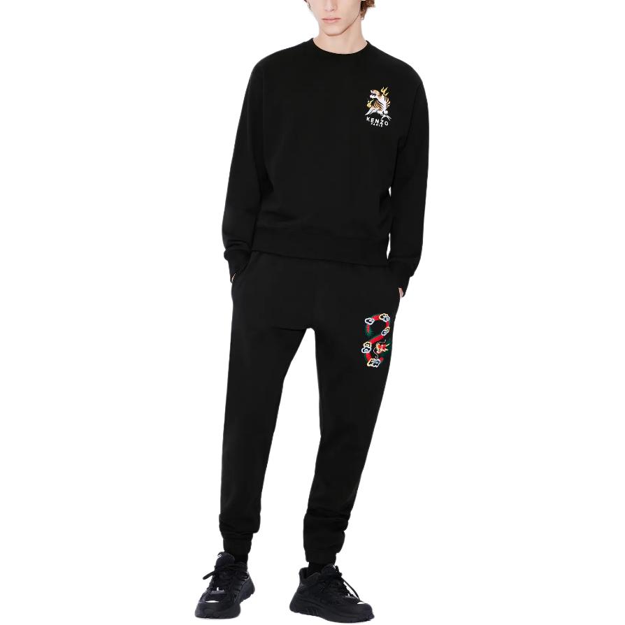 Shop Kenzo SS24 Black Embroidered Letter Crewneck Sweatshirt - Year of the Dragon FE55SW1624MF-99J