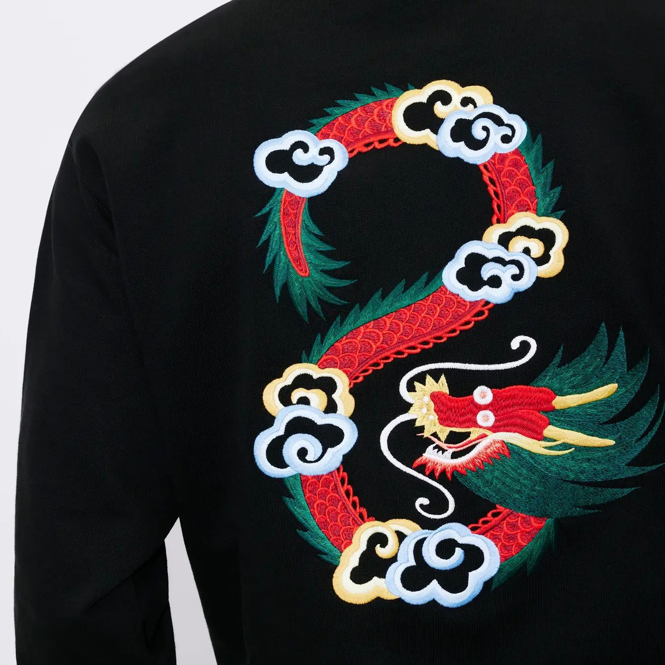 Cheap Kenzo SS24 Black Embroidered Letter Crewneck Sweatshirt - Year of the Dragon FE55SW1624MF-99J