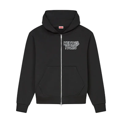 KENZO SS24 Black Floral Letter Print Zip-Up Hoodie FE65SW2294MG-99J