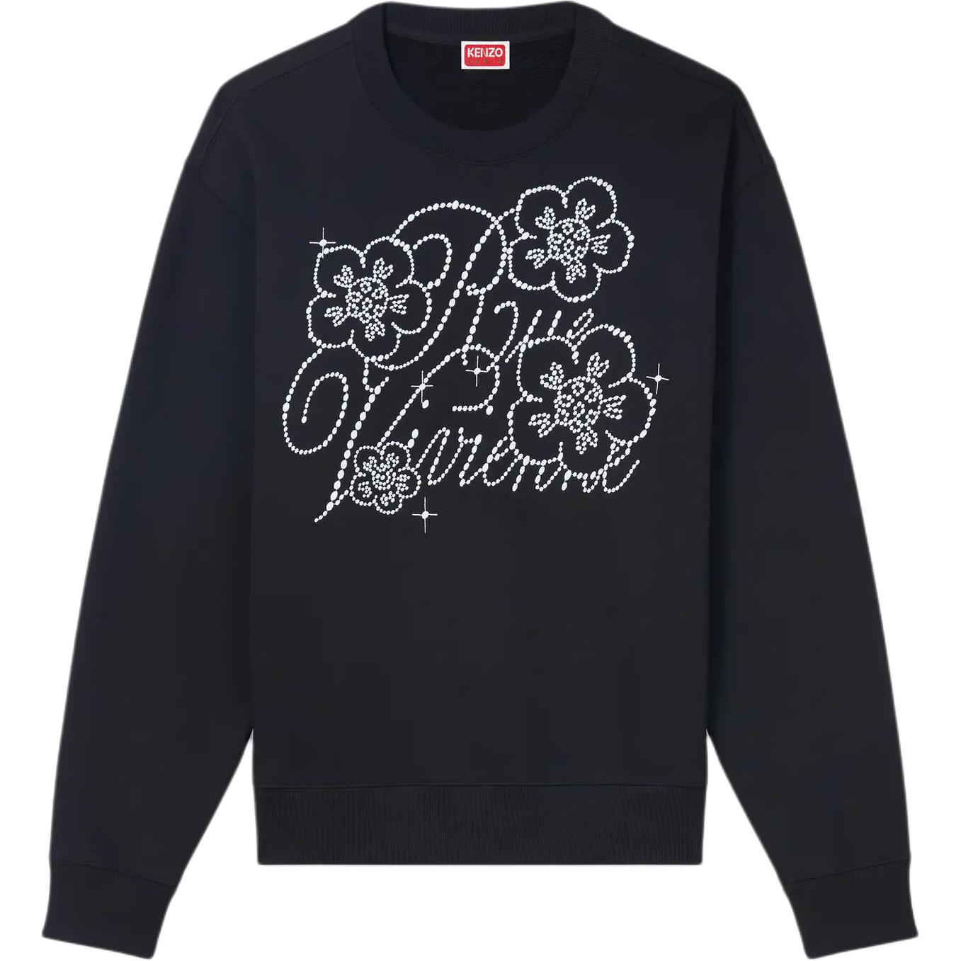 KENZO SS24 Black Logo Floral Embroidered Crewneck Sweatshirt FE65SW2284MG-99J