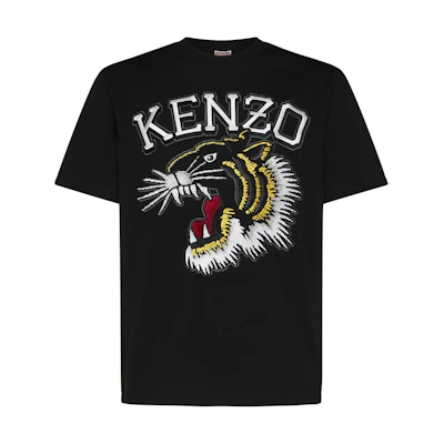 KENZO SS24 Black Tiger Embroidered Crewneck T-Shirt Short Sleeve Casual Tee PFE55TS1864SG-99J