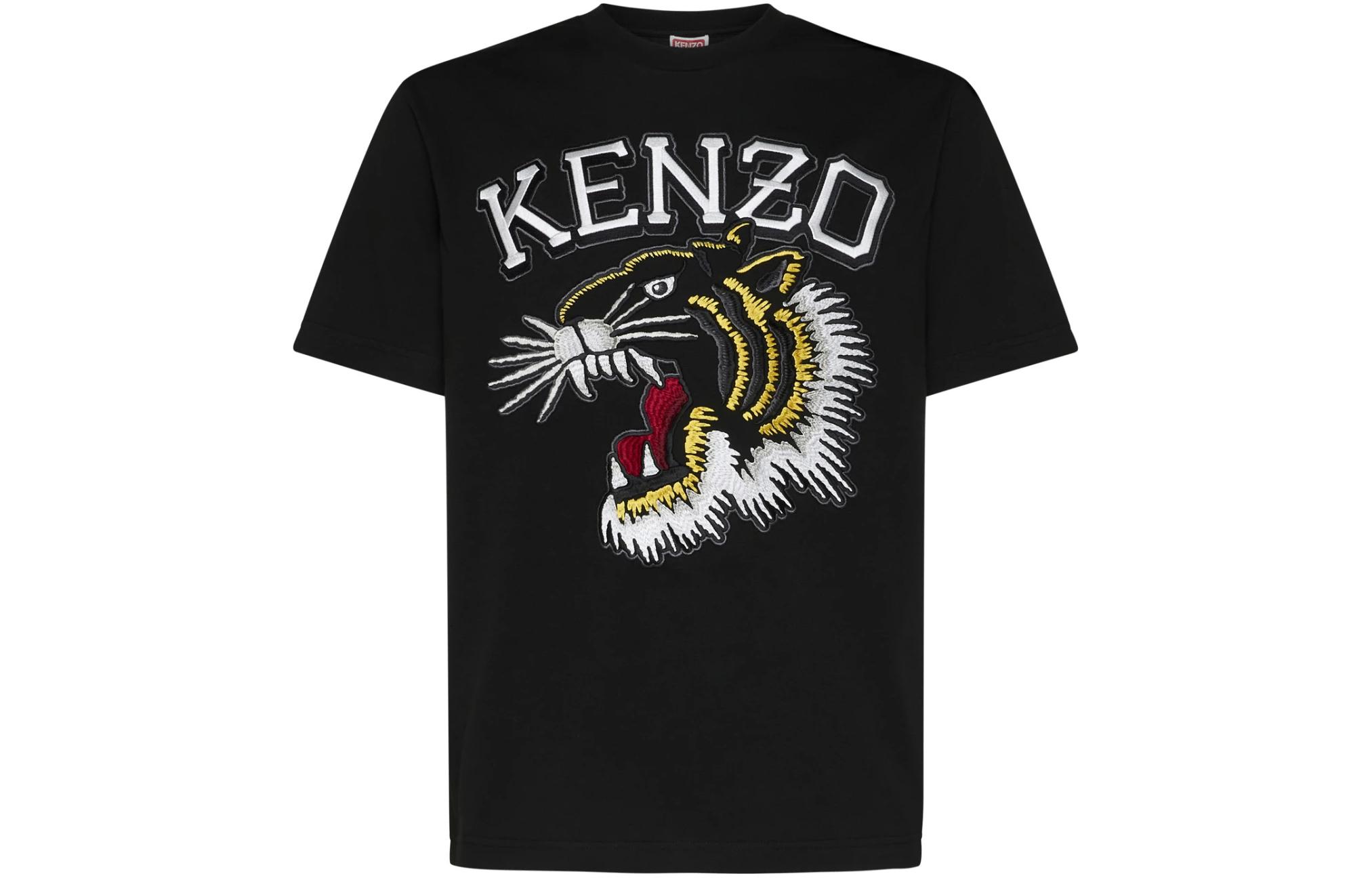 Order KENZO SS24 黑色虎头刺绣圆领短袖休闲T恤 PFE55TS1864SG-99J