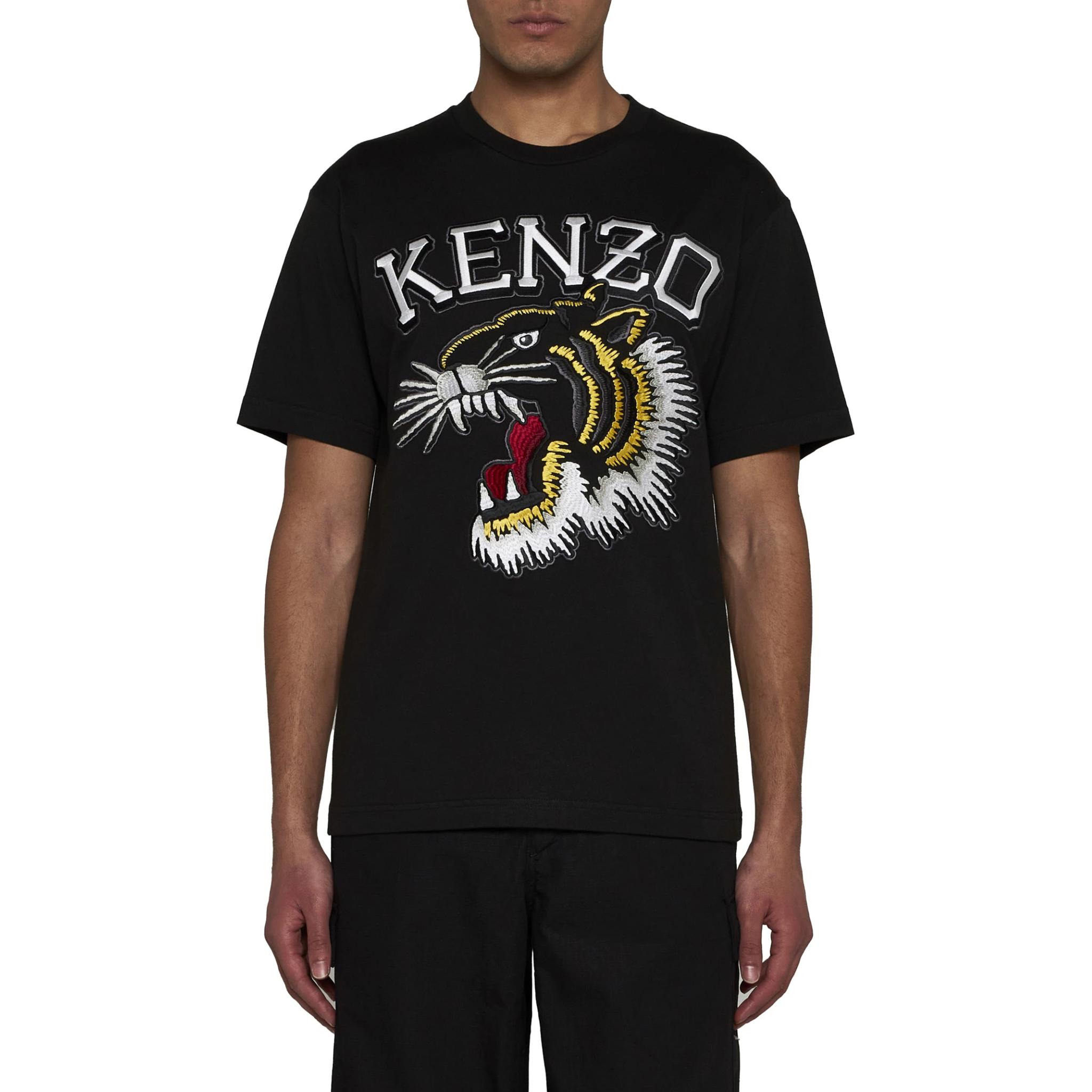Purchase KENZO SS24 黑色虎头刺绣圆领短袖休闲T恤 PFE55TS1864SG-99J