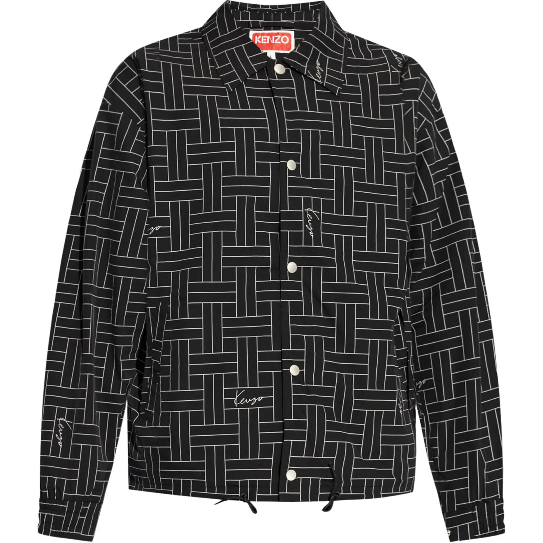 KENZO SS24 Black Woven Print Button-Up Long Sleeve Jacket FE65BL1639NJ-BDW