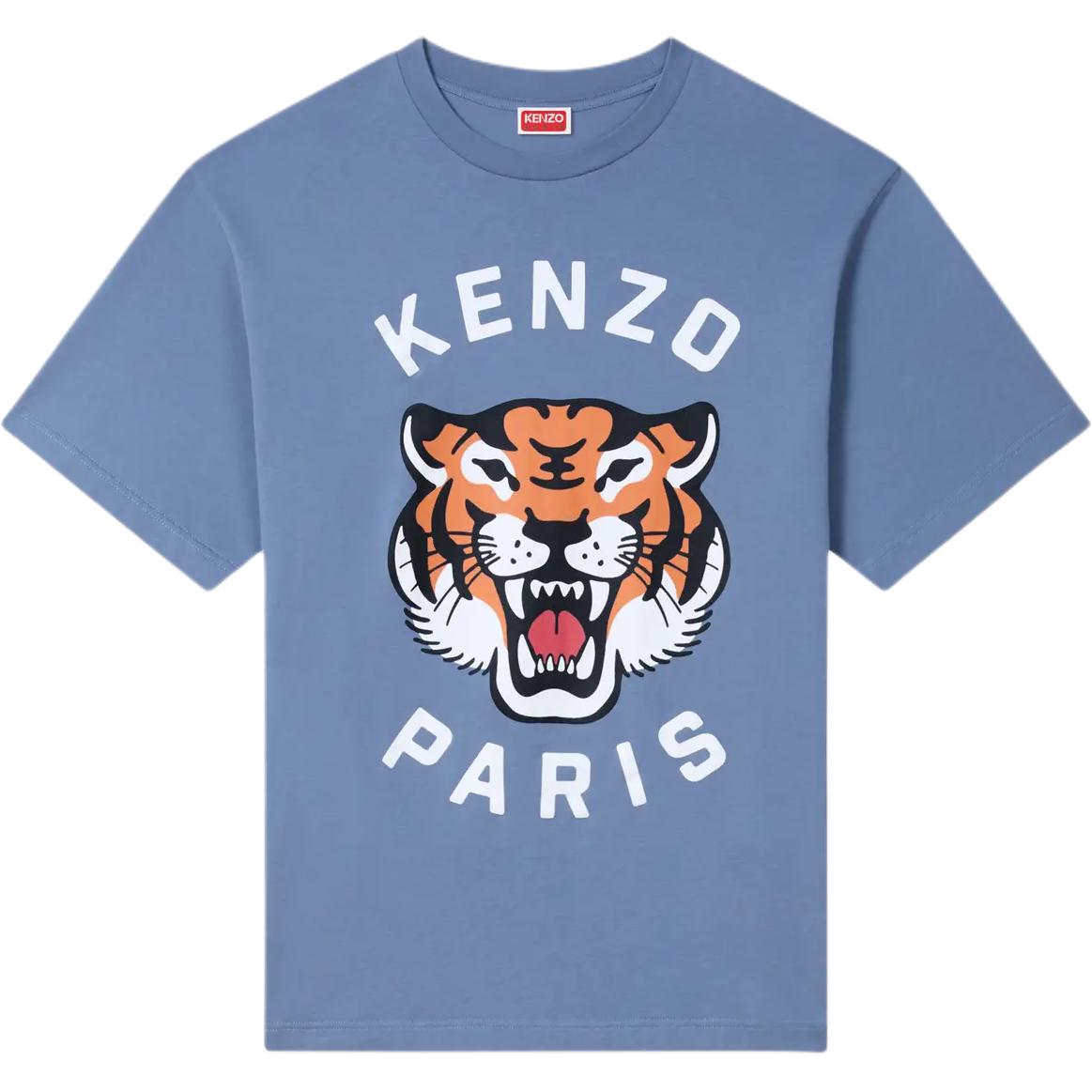 KENZO SS24 Blue Animal Print Logo Loose Fit Unisex T-Shirt. FE68TS0094SG-67