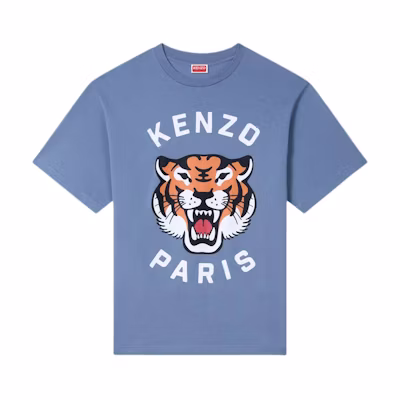 KENZO SS24 Blue Animal Print Logo Loose Fit Unisex T-Shirt. FE68TS0094SG-67
