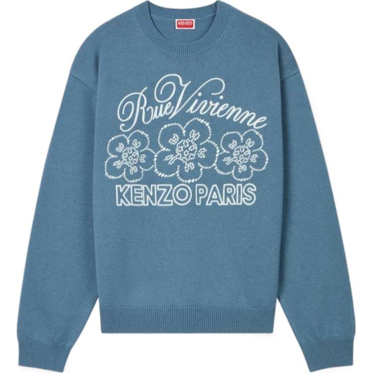 Order KENZO SS24 Sweater Unisex Lengan Panjang Biru Logo Print Crewneck FE68PU4903CY-67