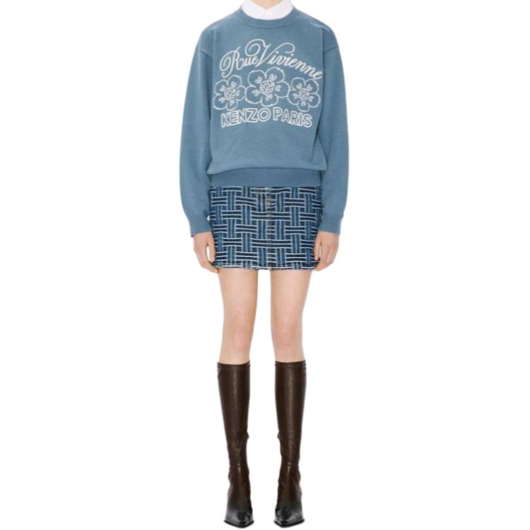 Shop KENZO SS24 Sweater Unisex Lengan Panjang Biru Logo Print Crewneck FE68PU4903CY-67