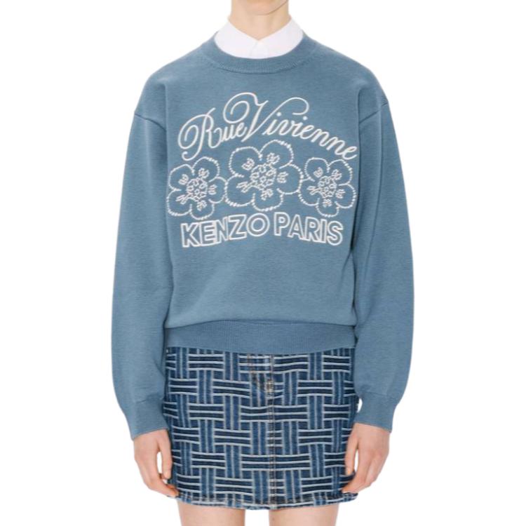 Details for KENZO SS24 Sweater Unisex Lengan Panjang Biru Logo Print Crewneck FE68PU4903CY-67