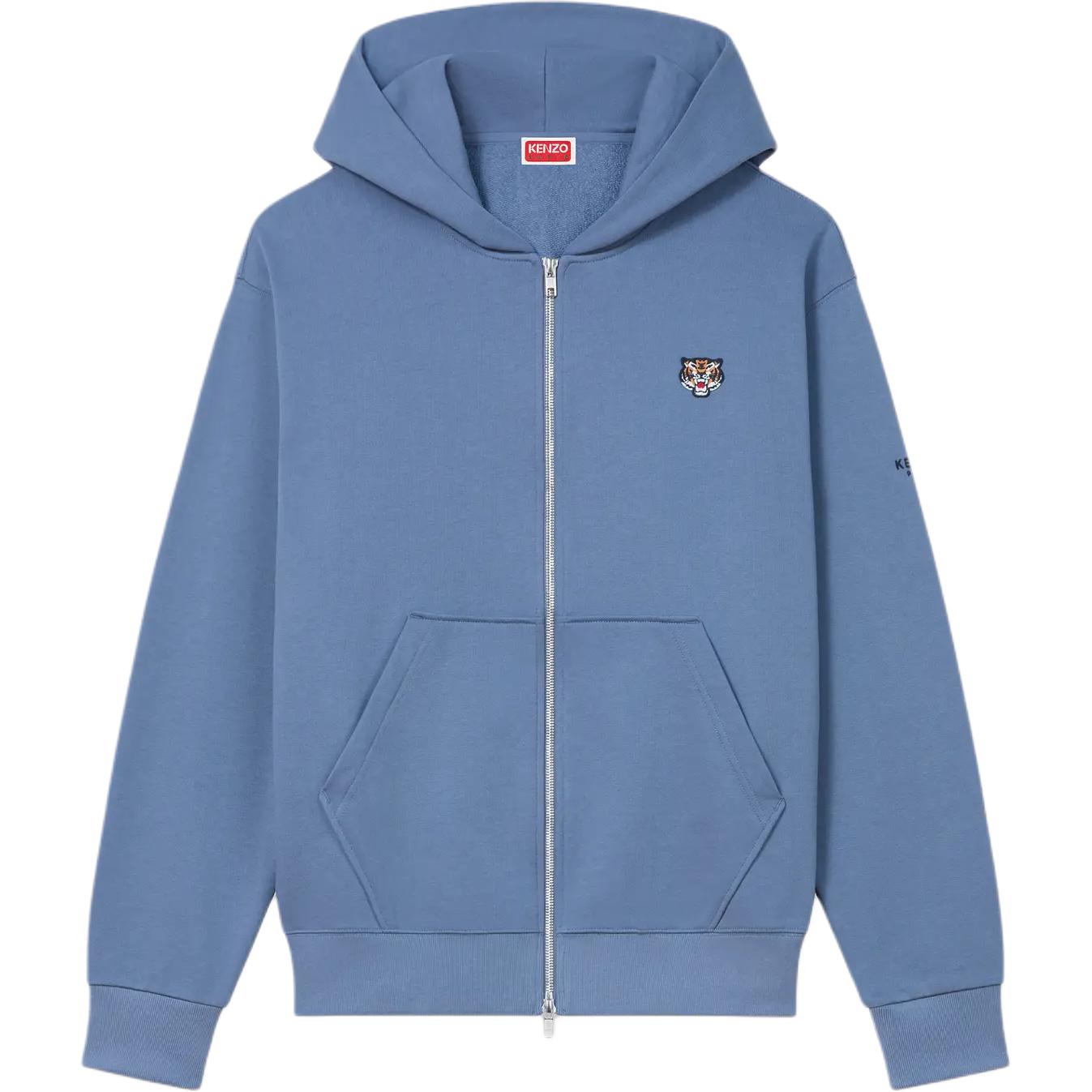 KENZO SS24 Blue Zip-Up Hoodie with Tiger Embroidery FE55SW1964MF-67