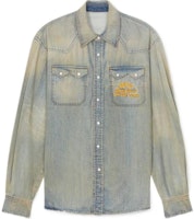 KENZO SS24 Faded Logo Embroidered Denim Long Sleeve Shirt Men Blue FE55DC4136E8-DY KENZO SS24 Faded Logo Embroidered Denim Long Sleeve Shirt Men Blue FE55DC4136E8-DY