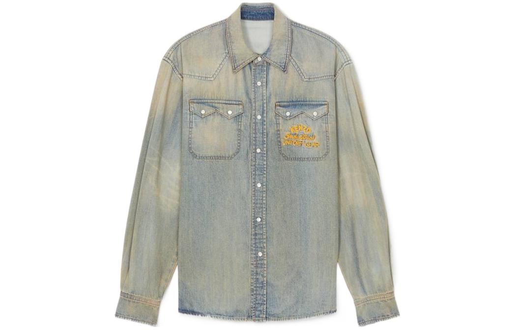 Order KENZO SS24 Baju Denim Lengan Panjang Logo Pudar Lelaki Biru FE55DC4136E8-DY