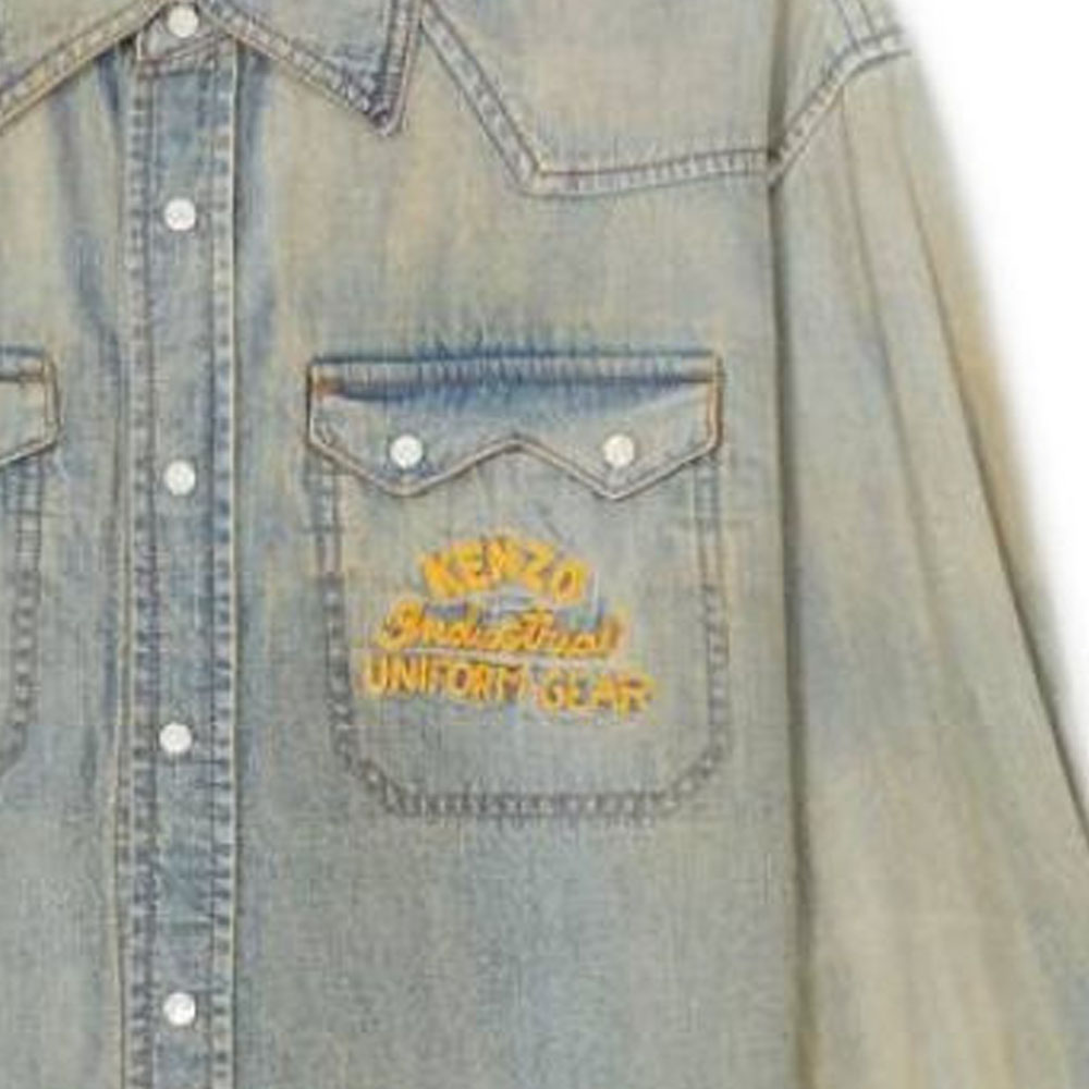 Details for KENZO SS24 Baju Denim Lengan Panjang Logo Pudar Lelaki Biru FE55DC4136E8-DY