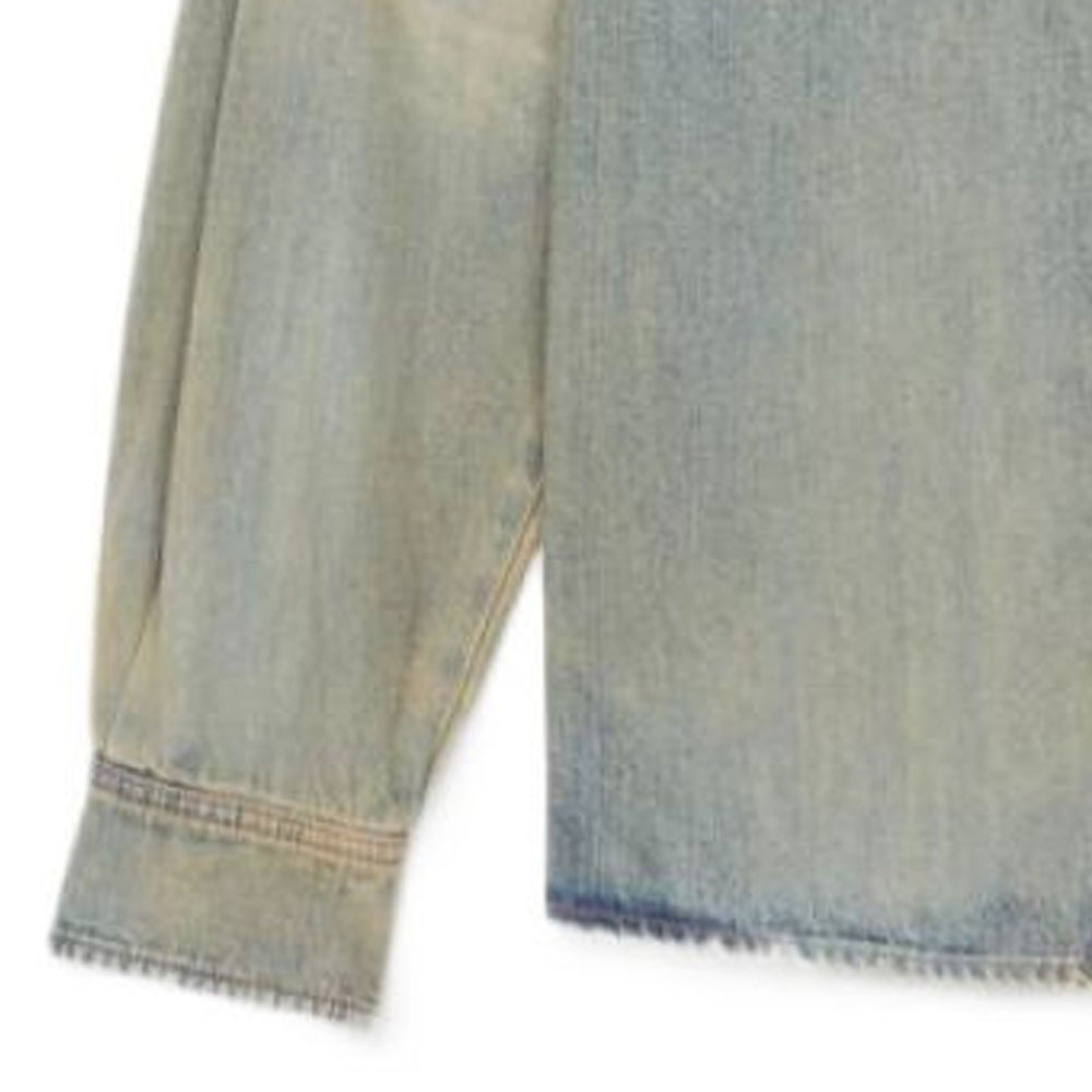 Sizing KENZO SS24 Baju Denim Lengan Panjang Logo Pudar Lelaki Biru FE55DC4136E8-DY