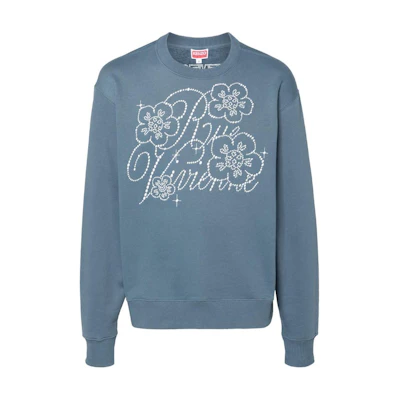 KENZO SS24 Floral Embroidered Crewneck Oversized Sweatshirt Men’s Blue Gray FE65SW2284MG-BLUEGREY