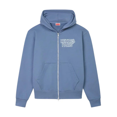 KENZO SS24 Floral Letter Print Zip-Up Hoodie Blue FE65SW2294MG-67