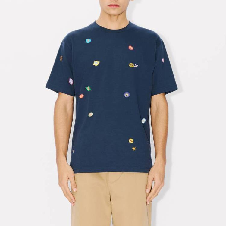 Shop KENZO SS24 Graphic Print Midnight Blue Crewneck Tee  Short Sleeve FE55TS2784SG-77