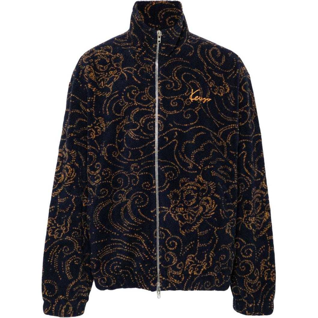 KENZO SS24 High-Neck Zip Jacket with Logo Embroidery in Navy Blue FE65BL2094FB-SEAMILITARYBLUE